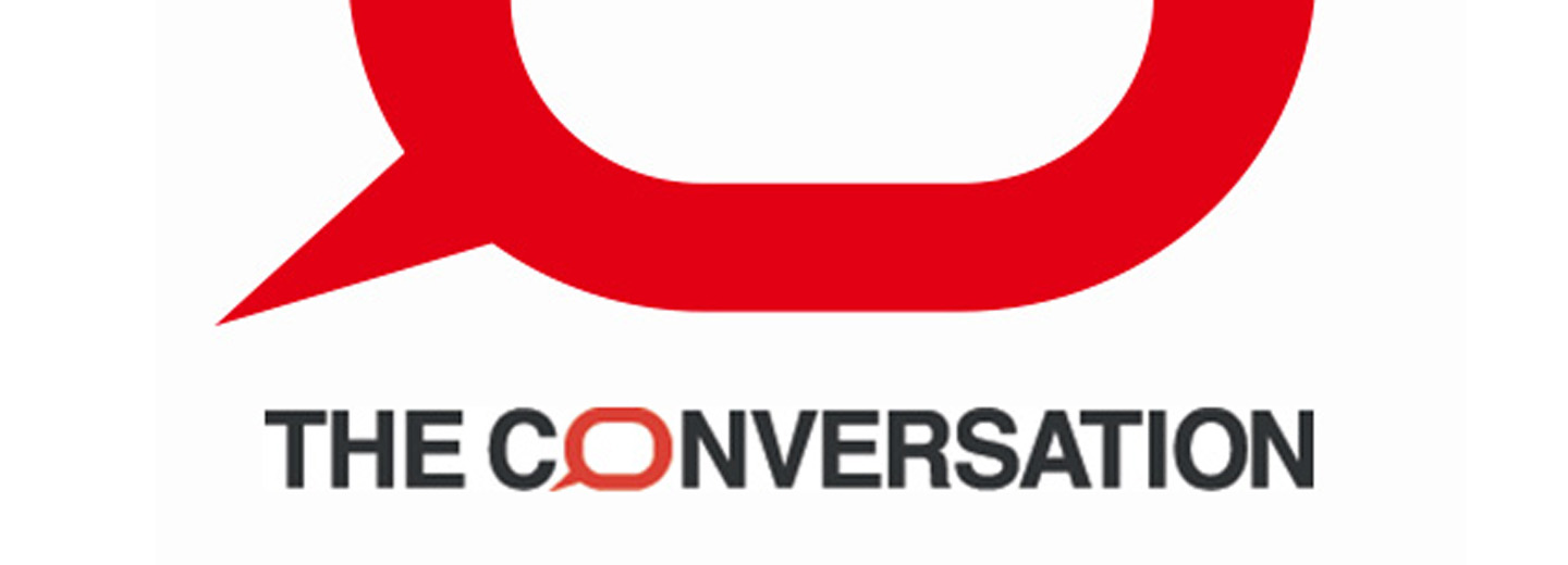 Logo with a red speech bubble icon above the text “THE CONVERSATION”.