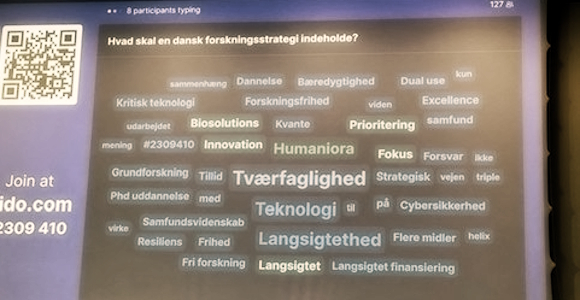 Ordsky ned nøgleord relateret til forskningsstrategi.