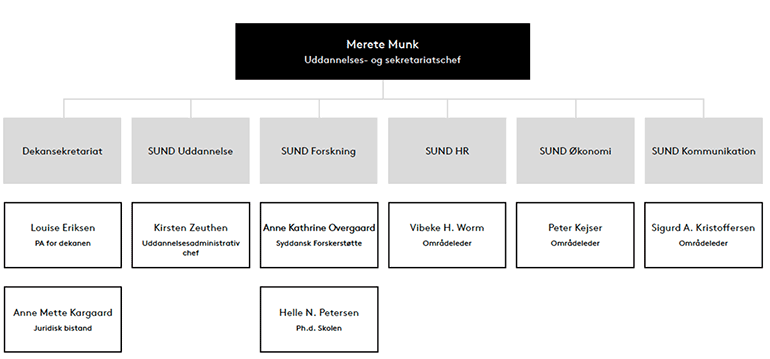 Organisationsdiagram, fakultetssekretariatet, Det Sundhedsvidenskabelige Fakultet, SDU