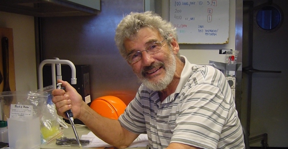 Peter Roepstorff in the laboratory aboard the inspection vessel, Vædderen, during the Galathea 3 expedition, 2006–2007.