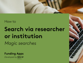 fingers on typing on laptop. text on overlay saying how to search via researcher or institution (magic searchers)