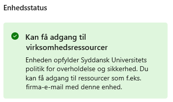 Billedet viser en kasse hvor der står: Kan få adgang til virksomhedsressourcer. Det betyder computeren kan få adgang til f.eks firma email