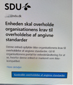 Billedet viser en kasse hvor der står at enheden skal overholde organisationens krav til overholdelse af angivne standarder.