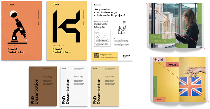 Sekundære og tertiære SDU farver vist på trykte materialer også, hvordan de ikke må bruges.