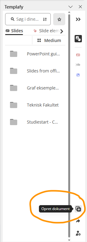 Placering af knappen for opret dokument i Templafy