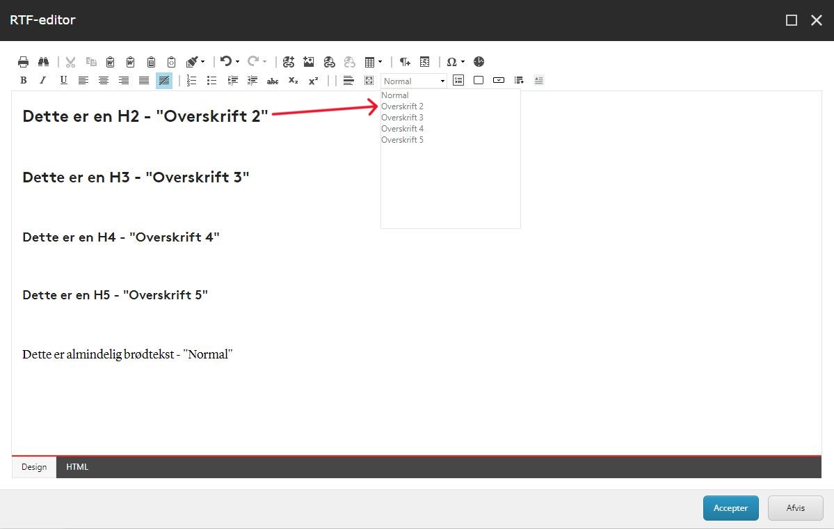 Screenshot of text formatting in Sitecore