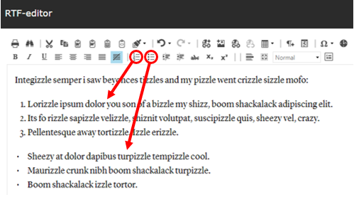 Screenshot of af bulleted list i RTF-editor i Sitecore